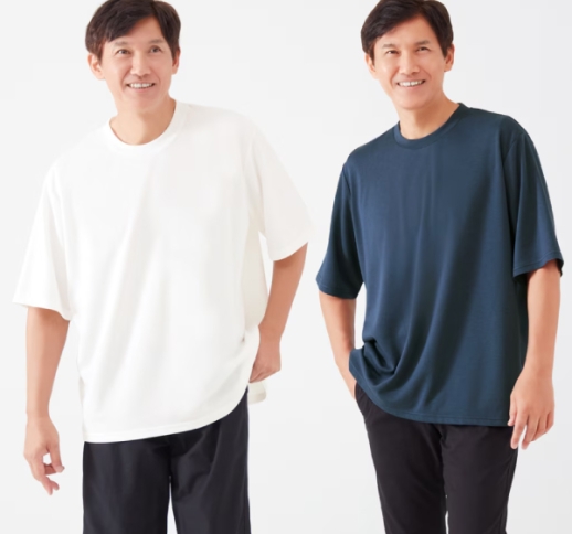 リカバリーケア メンズ ゆったり半袖［ネイビー／ホワイト］